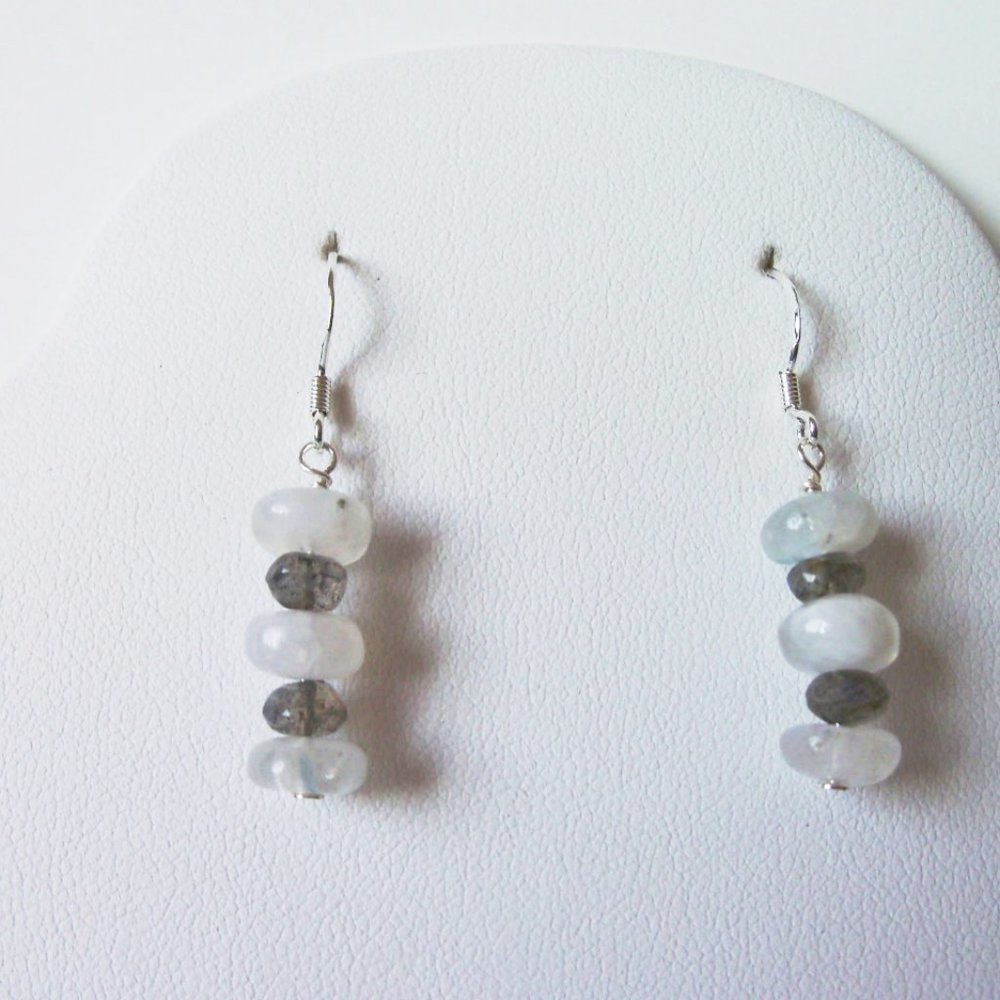 Rainbow moonstone, labradorite sterling silver earrings , NEW (#908)